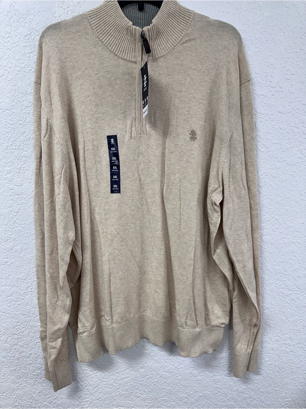 Men's Beige Quarter-Zip Sweater - Brand: IZOD